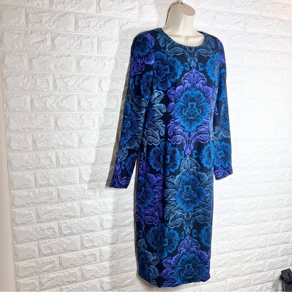 MAGGY LONDON - GSF03M LONG SLEEVE FLORAL PRINT CREPE DRESS BLUE PURPLE SIZE 6 - Picture 6 of 8